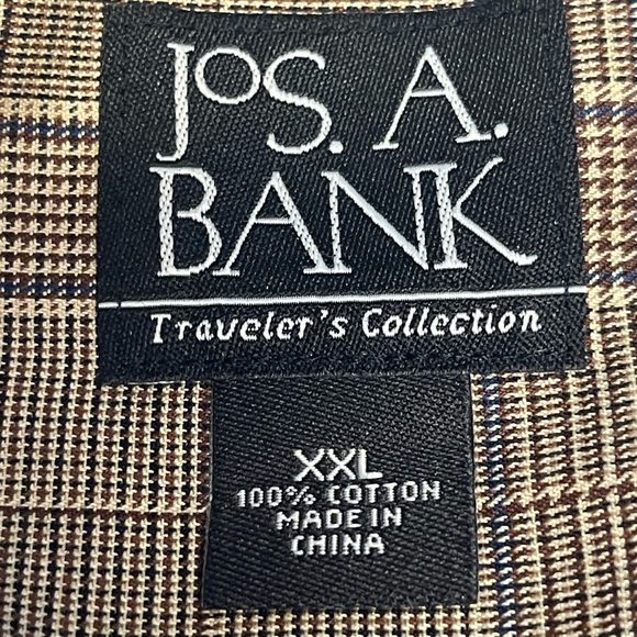 Jos A Banks Traveler's Collection long sleeve 100% cotton shirt in brown plaid - Picture 5 of 7